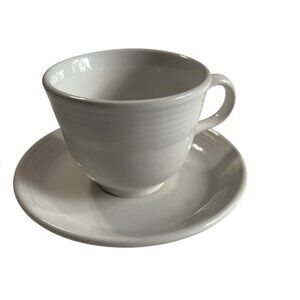 Vintage Fiesta H-L-O Genuine Lead-Free White Cup & Saucer Set Made In USA